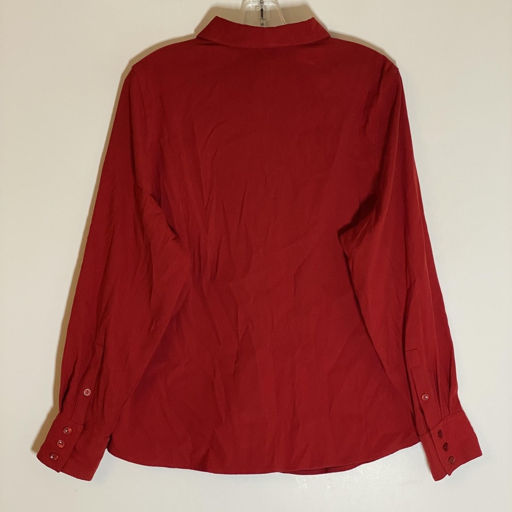 Basic Editions Shirt Womens Medium Red Button Front Long Sleeve Stretch Blouse - Picture 11 of 14